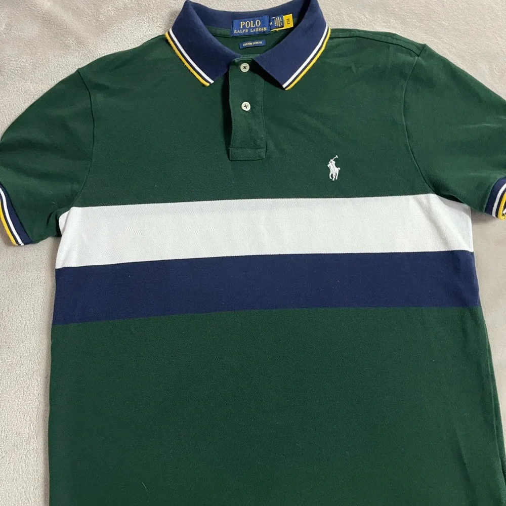 Ralph Lauren Green Navy White Striped Polo Shirt